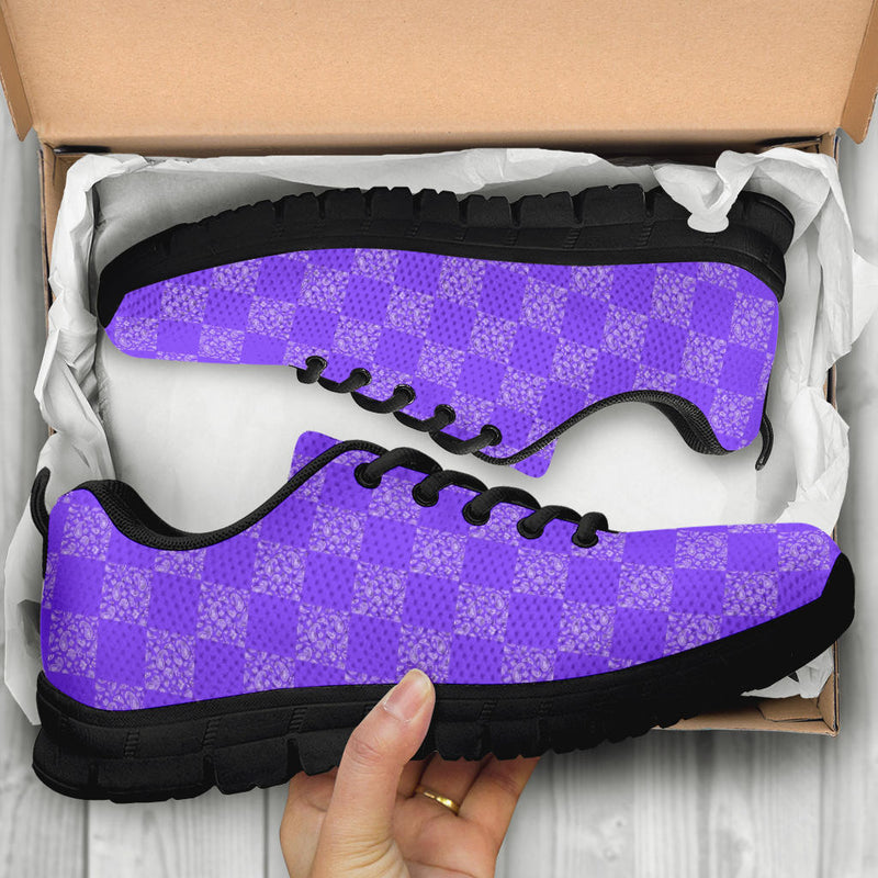 Low Top Sneaker - Purple Checkerboard on Black