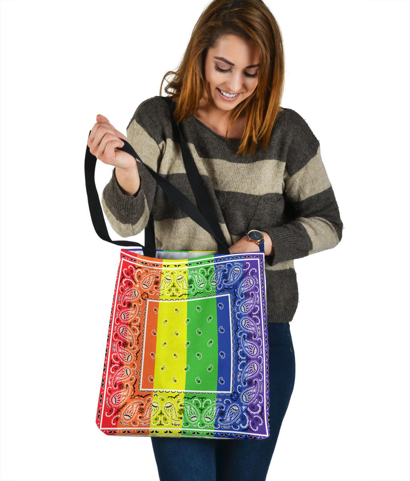 Vertical Rainbow Bandana Tote Bag