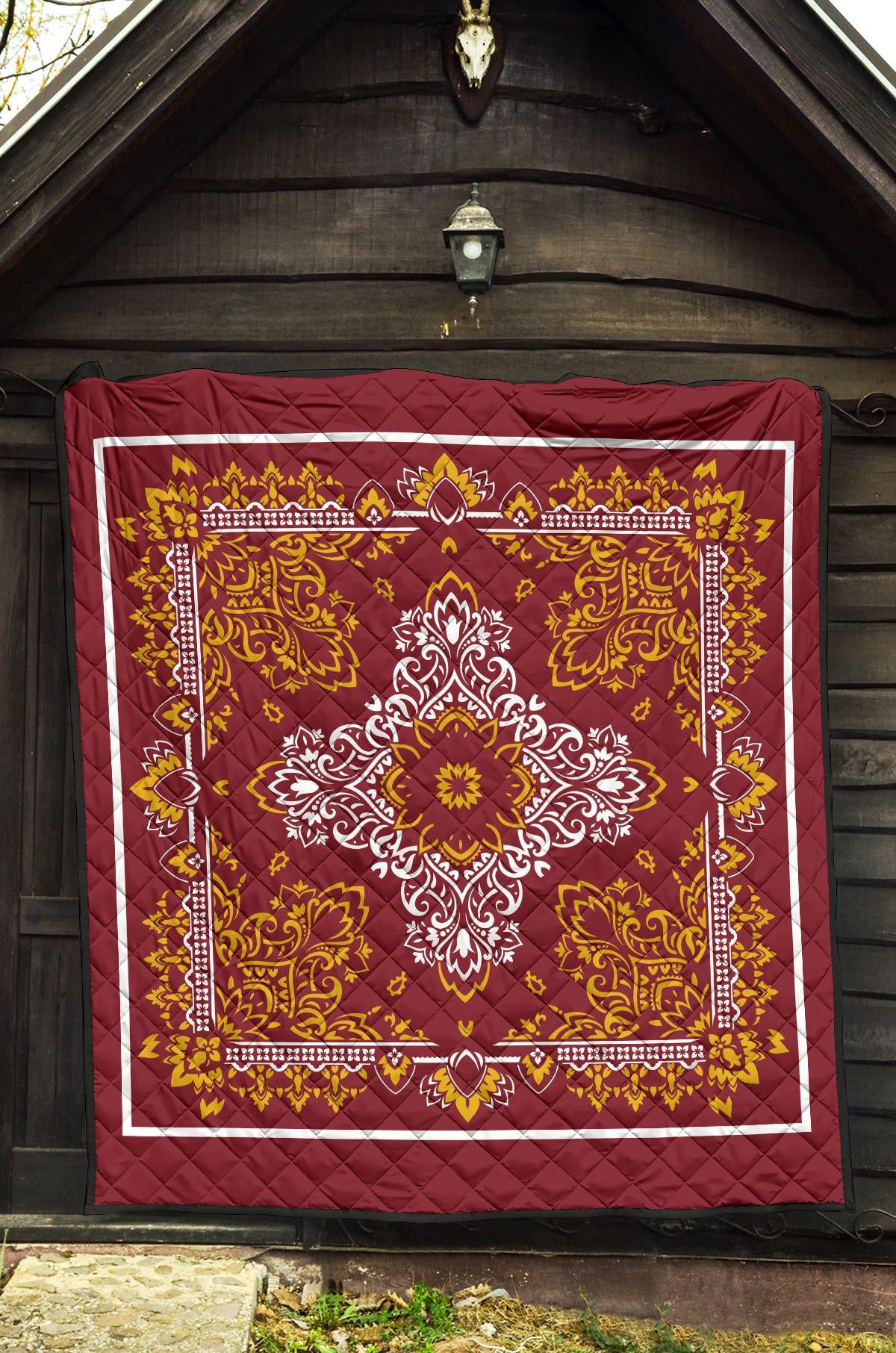 Quilt 3 White Gold on Maroon Bandana Quilt