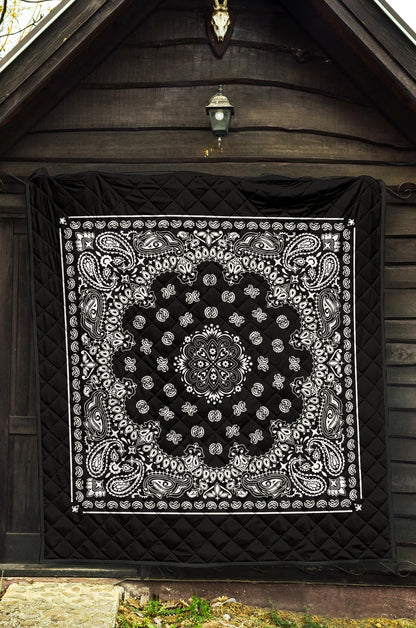 Quilt 2 Square Bandana Style White on Black
