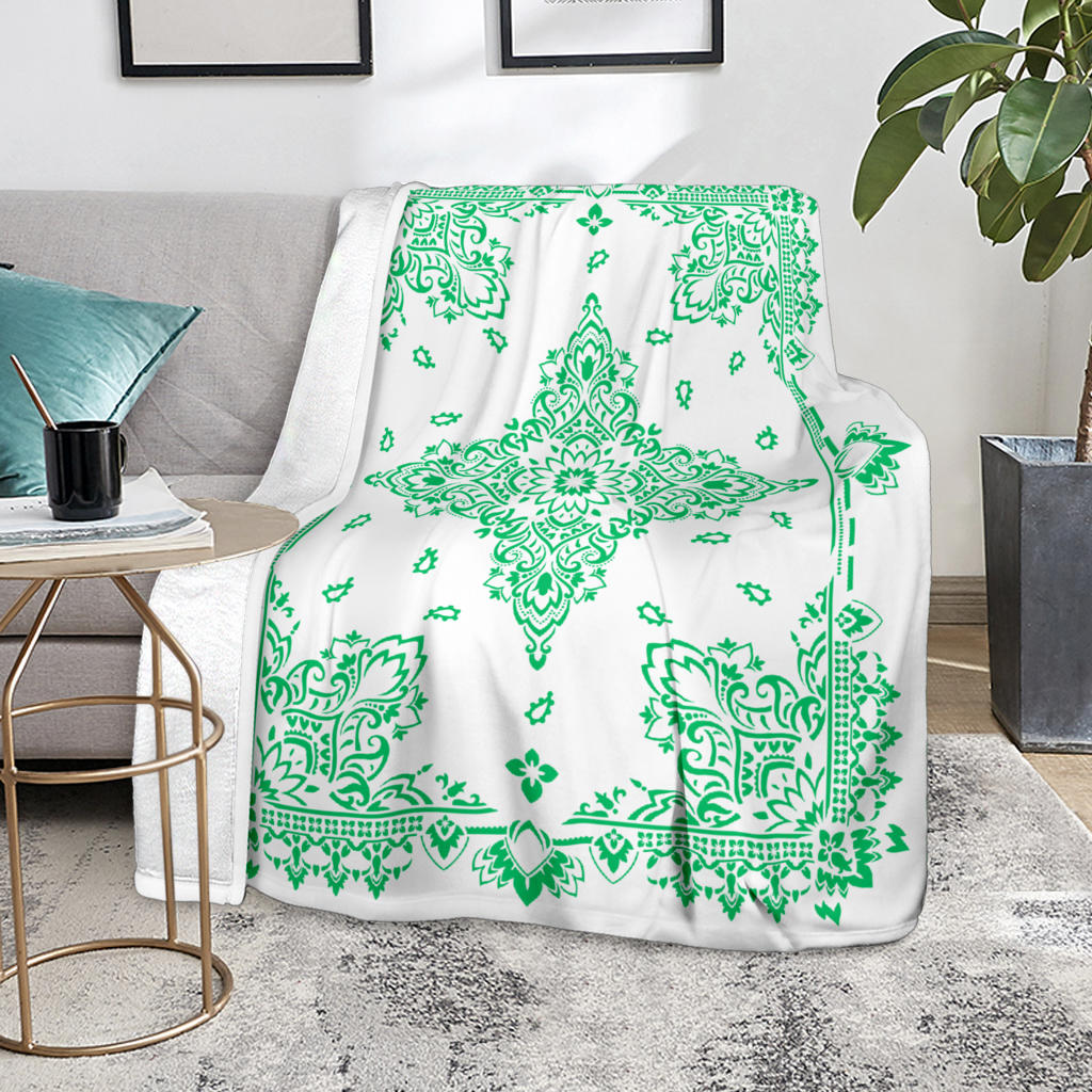 Ultra Plush 3 Green on White Bandana Throw Blanket