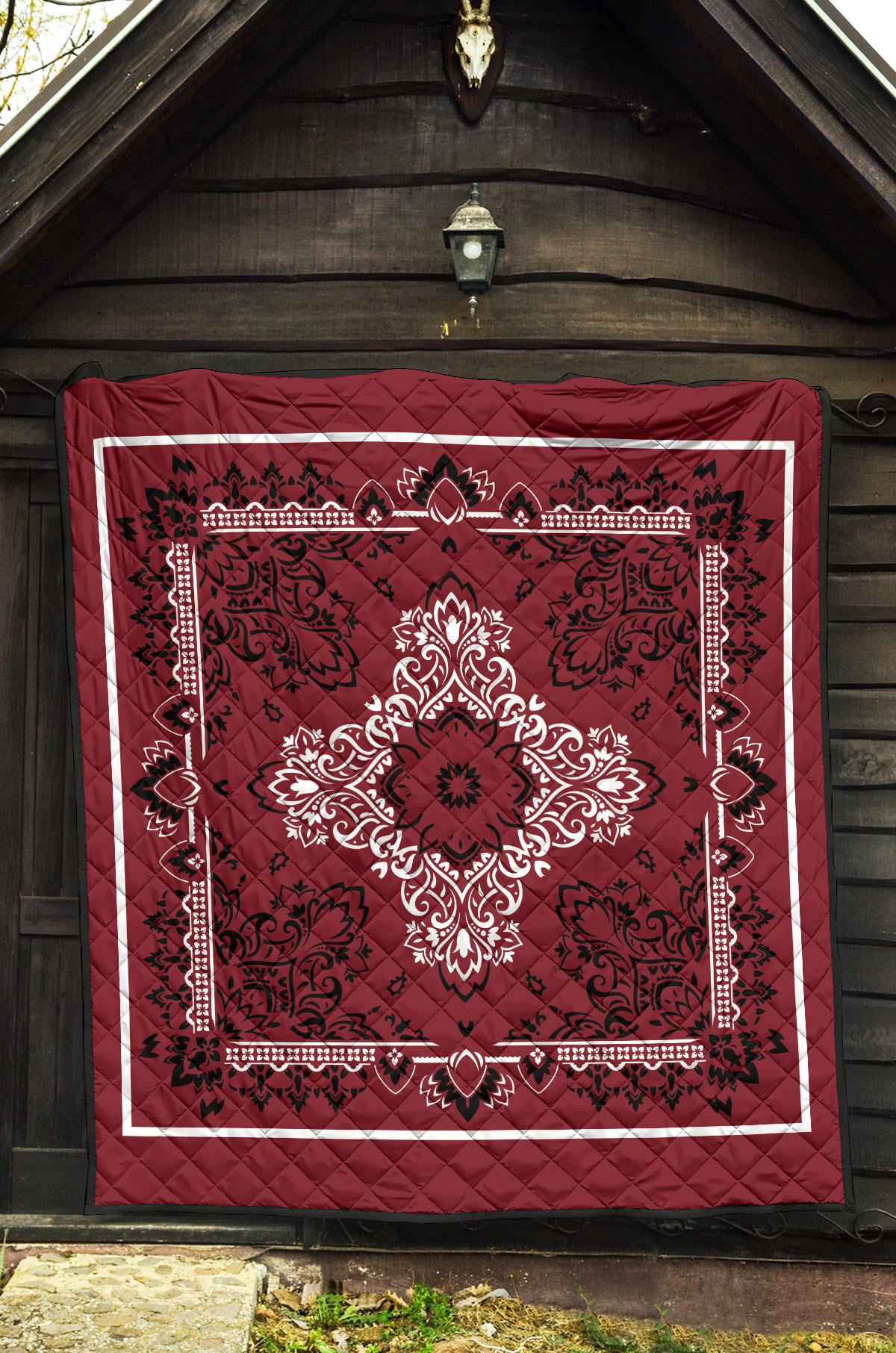 Quilt 3 - White Black on Maroon Bandana Quilt