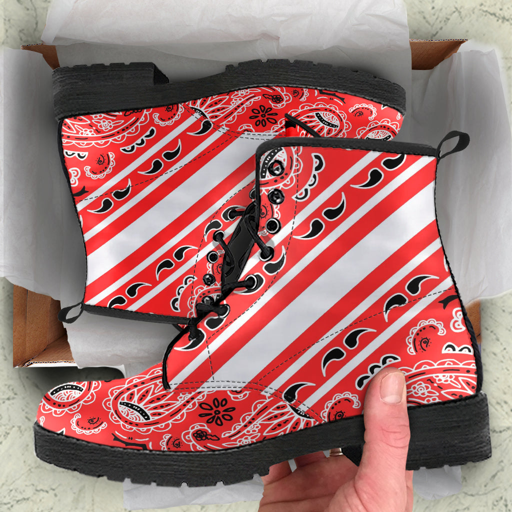 Bold Stripe Red Leather Bandana Boot