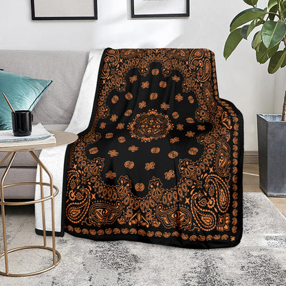 Ultra Plush 2 Orange on Black Bandana Throw Blanket