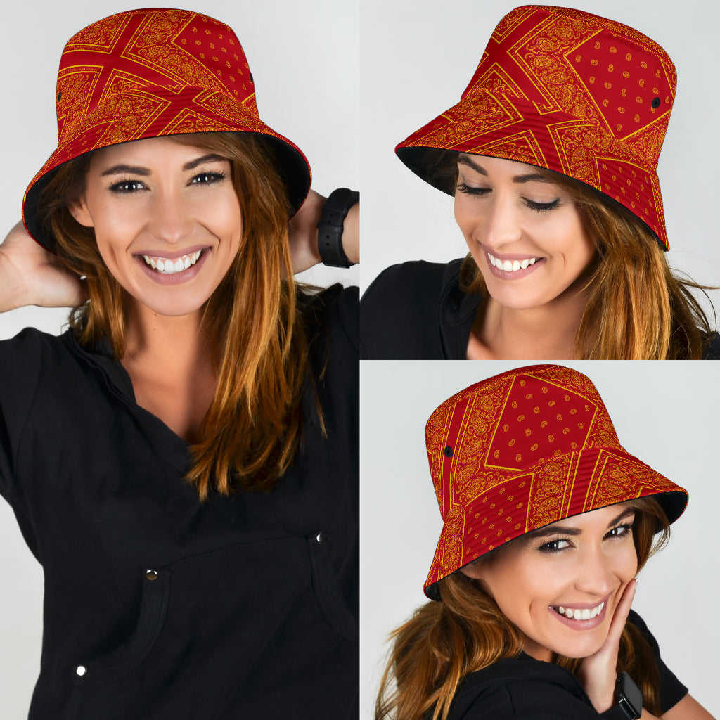 Red and Gold Bandana Bucket Hat