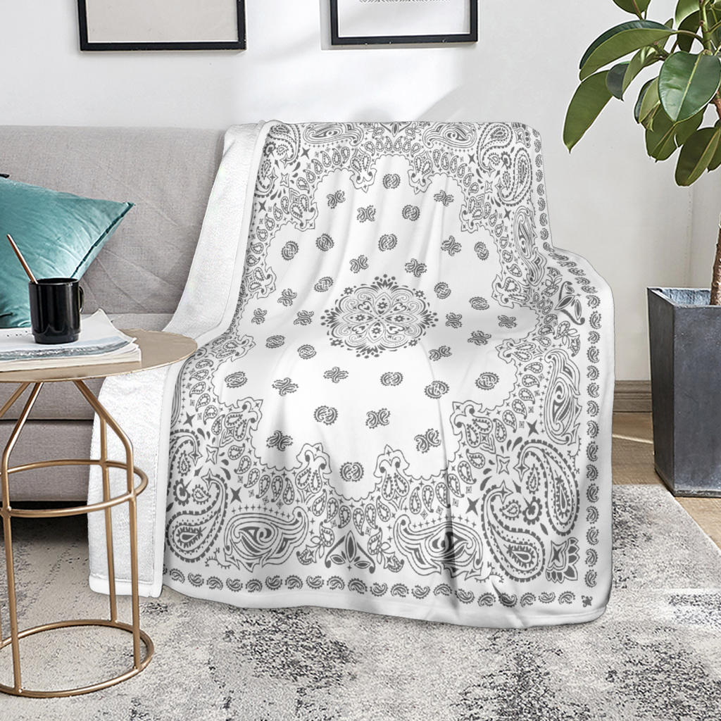 Ultra Plush 2 Gray on White Bandana Throw Blanket