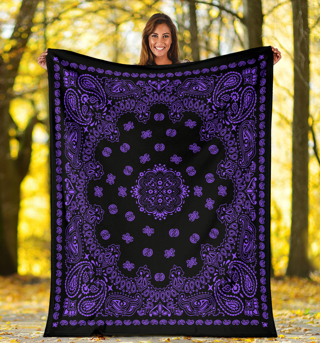 Ultra Plush 2 Purple on Black Bandana Throw Blanket