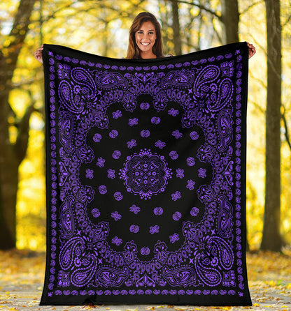 Ultra Plush 2 Purple on Black Bandana Throw Blanket