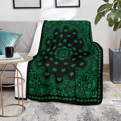 Ultra Plush 2 Green on Black Bandana Blanket Throw