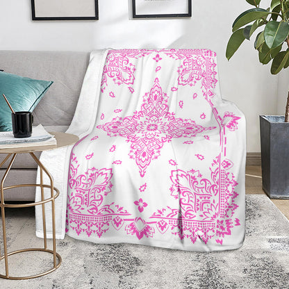 Ultra Plush 3 Pink on White Bandana Throw Blanket