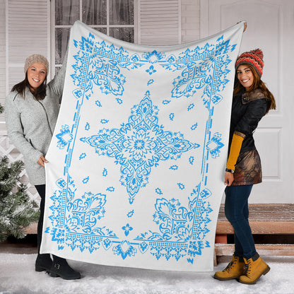 Ultra Plush 3 Lt Blue on White Bandana Throw Blanket