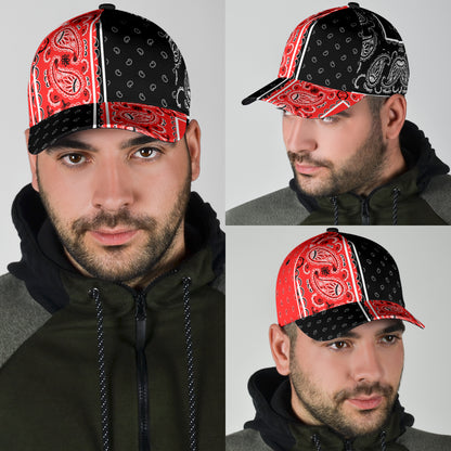 Classic Cap - Bandana Style Red Black Panels