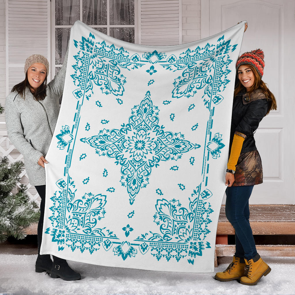 Ultra Plush 3 Teal on White Bandana Throw Blanket