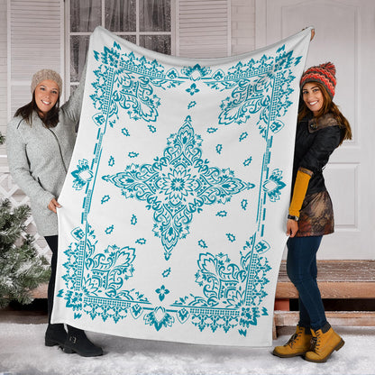 Ultra Plush 3 Teal on White Bandana Throw Blanket