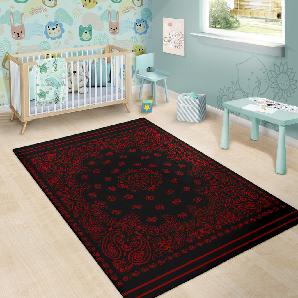 Area Rug One - Maroon on Black