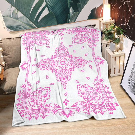 Ultra Plush 3 Pink on White Bandana Throw Blanket