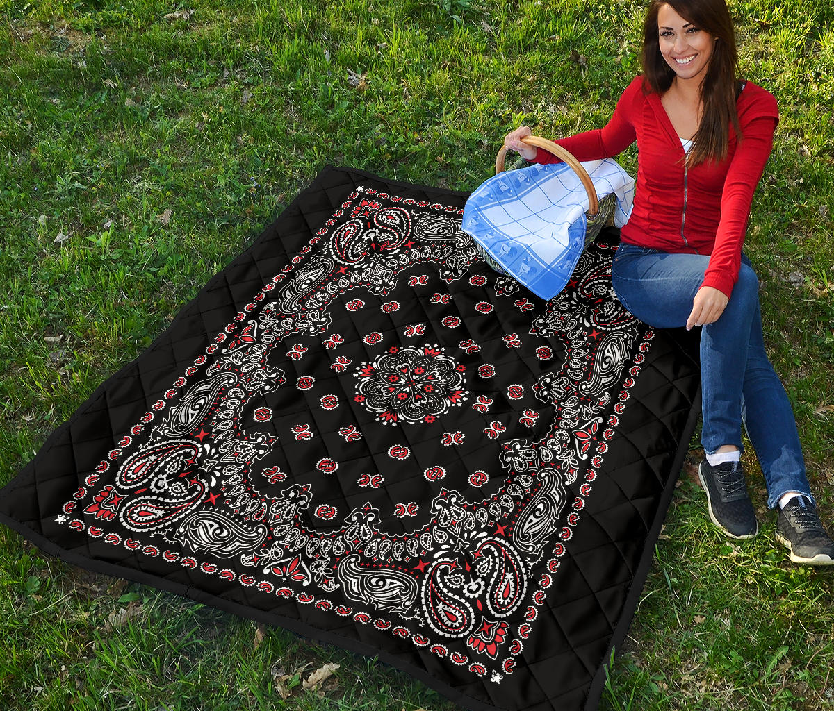 Quilt 2 Red White on Black Bandana Style