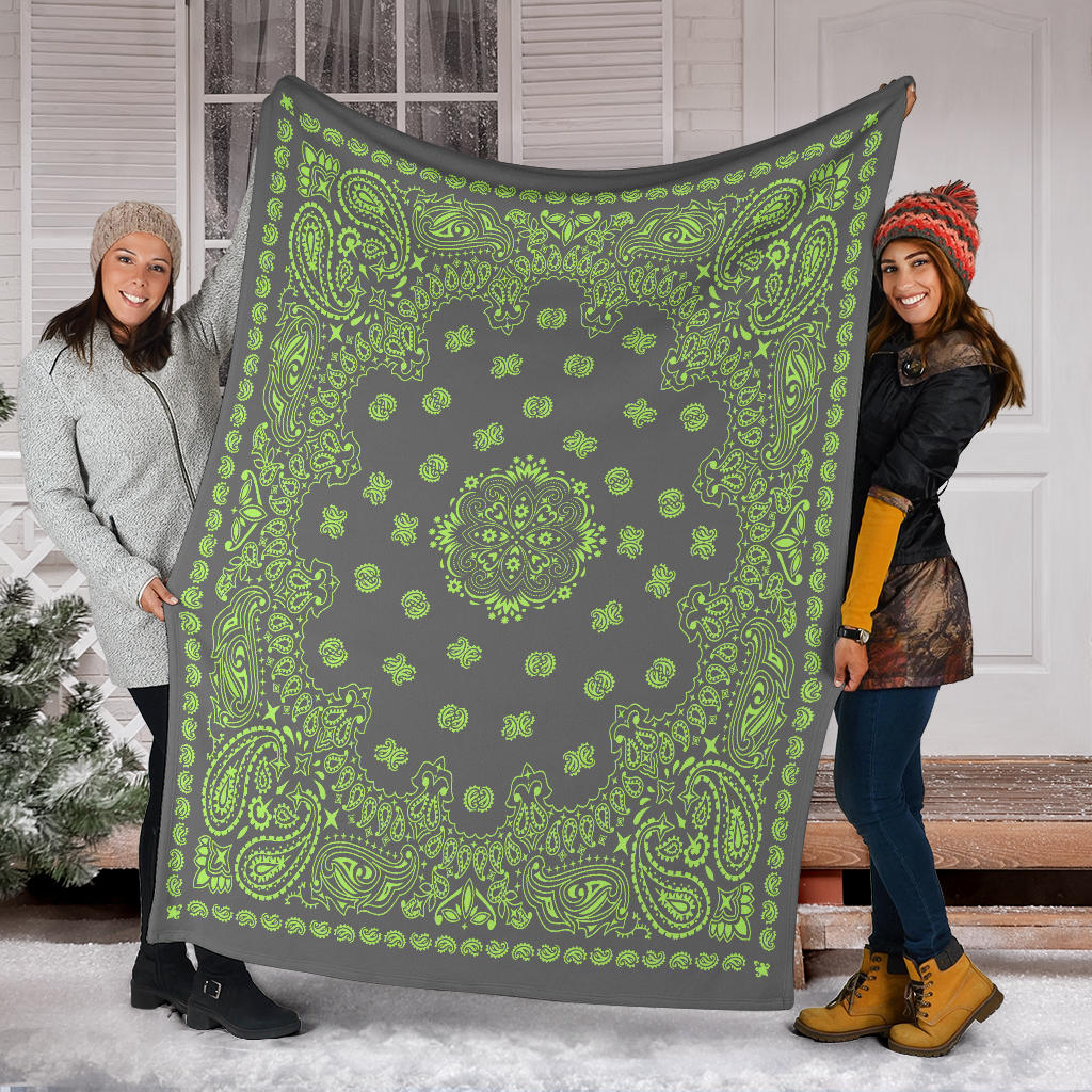 Ultra Plush 2 Lime on Gray Bandana Throw Blanket