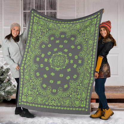 Ultra Plush 2 Lime on Gray Bandana Throw Blanket