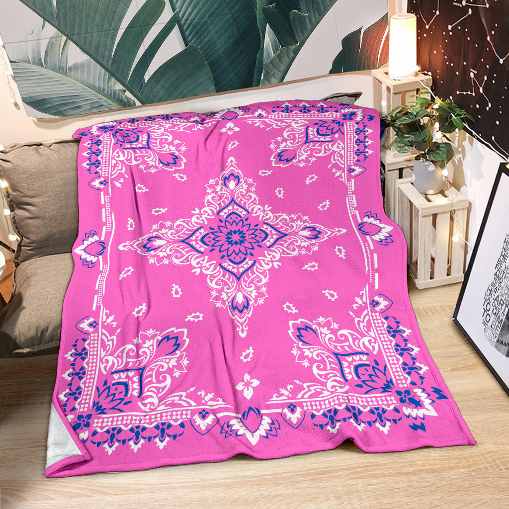Ultra Plush 3 Blue White on Pink Bandana Throw Blanket