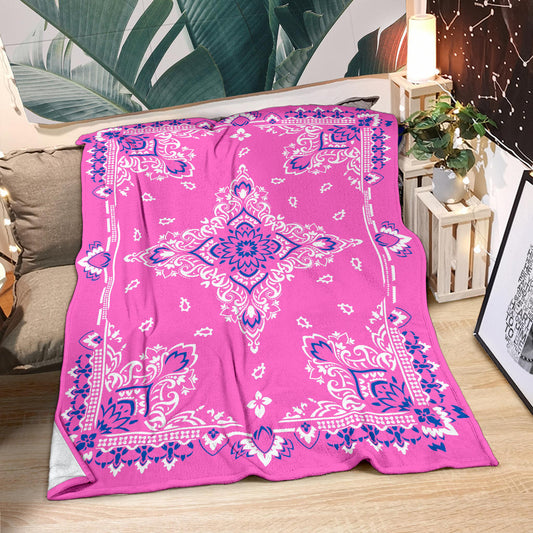 Ultra Plush 3 Blue White on Pink Bandana Throw Blanket