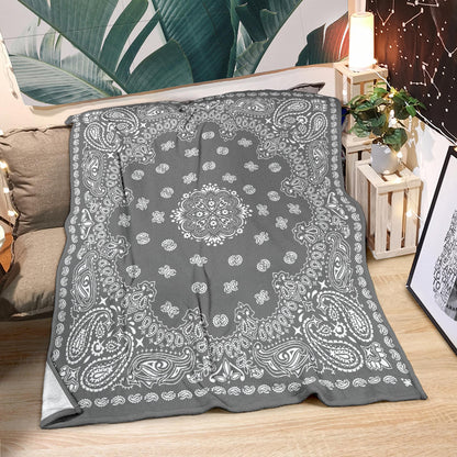 Ultra Plush 2 White on Gray Bandana Throw Blanket