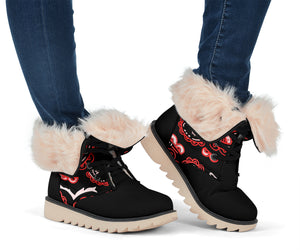 Women's Winter Boot - Black and Red Paisley