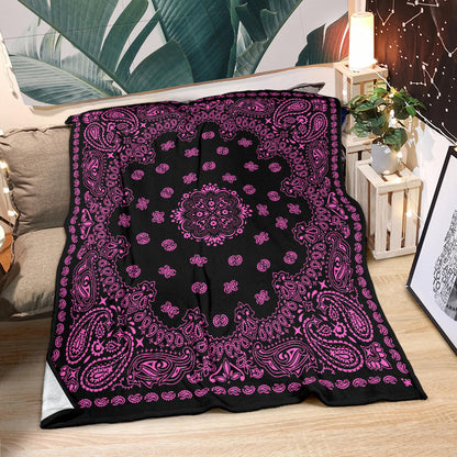 Ultra Plush 2 Pink on Black Bandana Throw Blanket