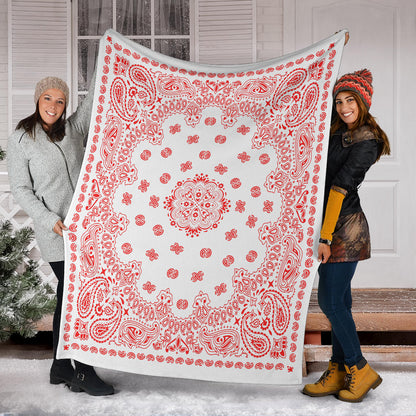 Ultra Plush 2 Red on White Bandana Throw Blanket