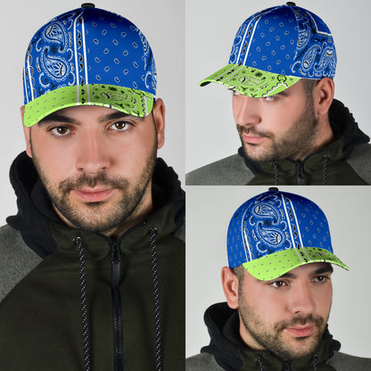 Classic Cap - Cobalt Bandana Style w Lime Bill