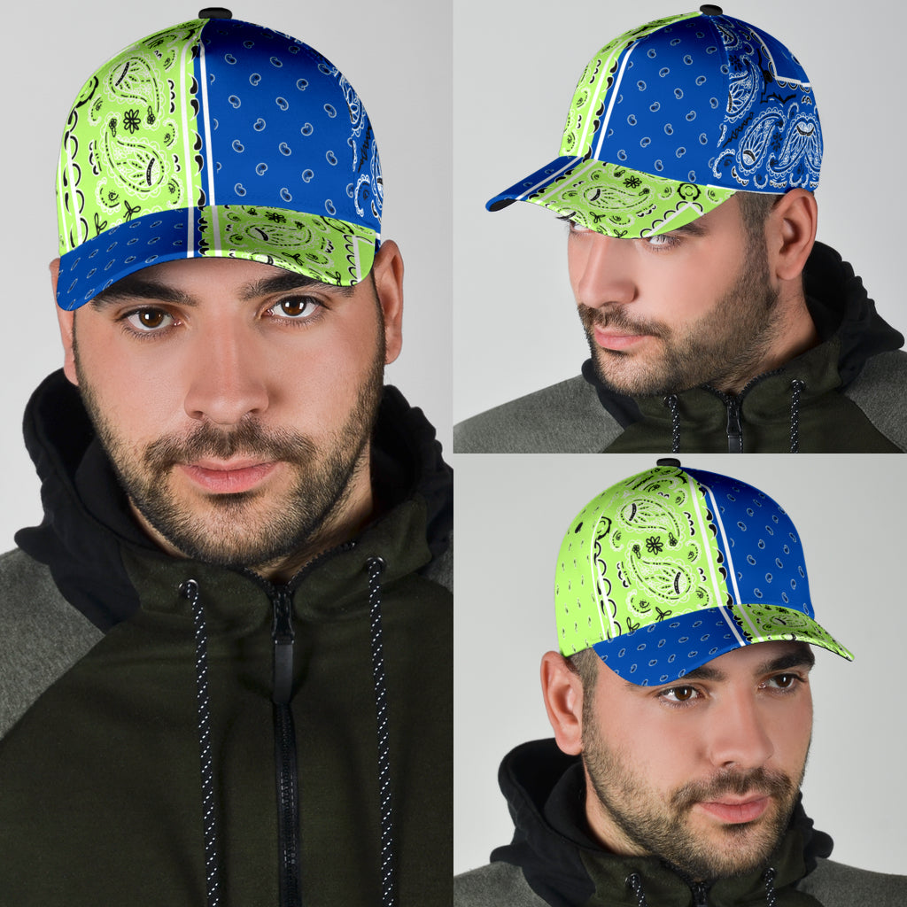 Classic Cap - Bandana Style Lime Cobalt Panels