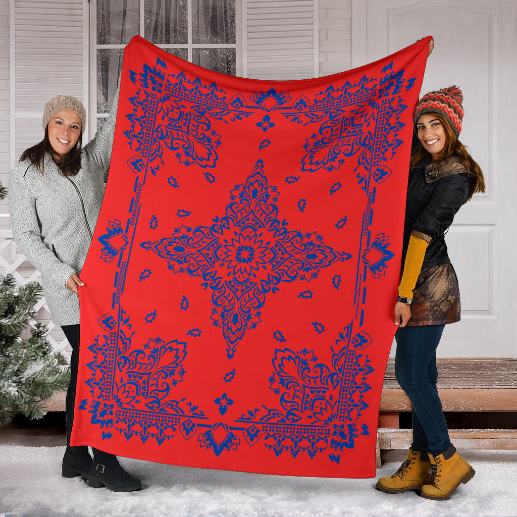 Ultra Plush 3 Cobalt on Red Bandana Throw Blanket