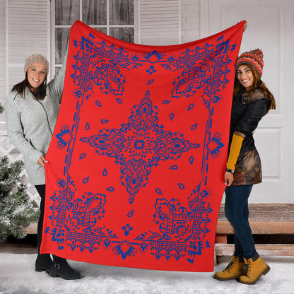 Ultra Plush 3 Cobalt on Red Bandana Throw Blanket