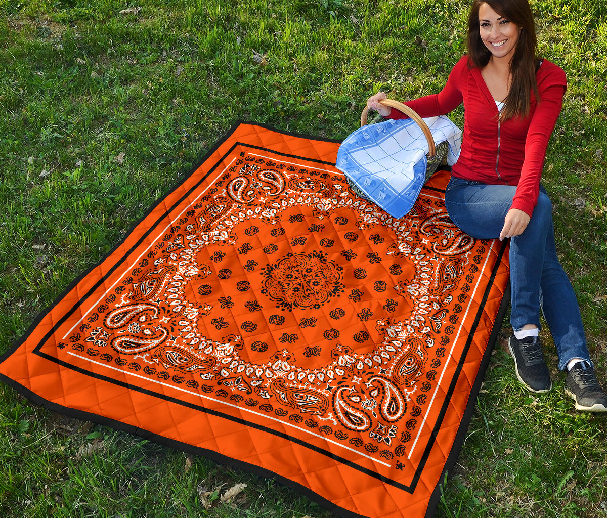 Quilt 2 Black White on Orange Black Sq