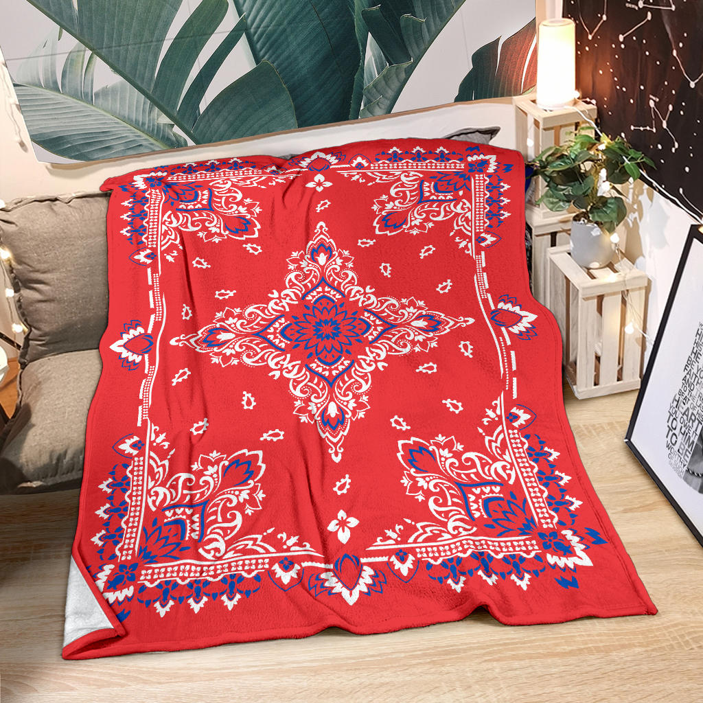 Ultra Plush 3 Red White Blue Bandana Throw Blanket