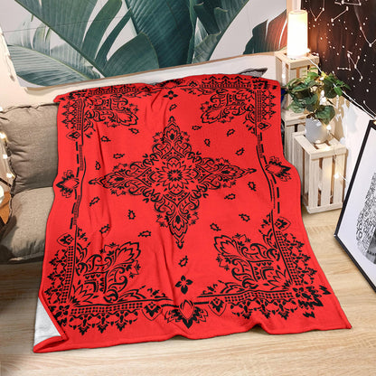 Ultra Plush 3 Black on Red Bandana Throw Blanket