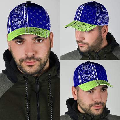 Classic Cap - Navy Bandana Style w Lime