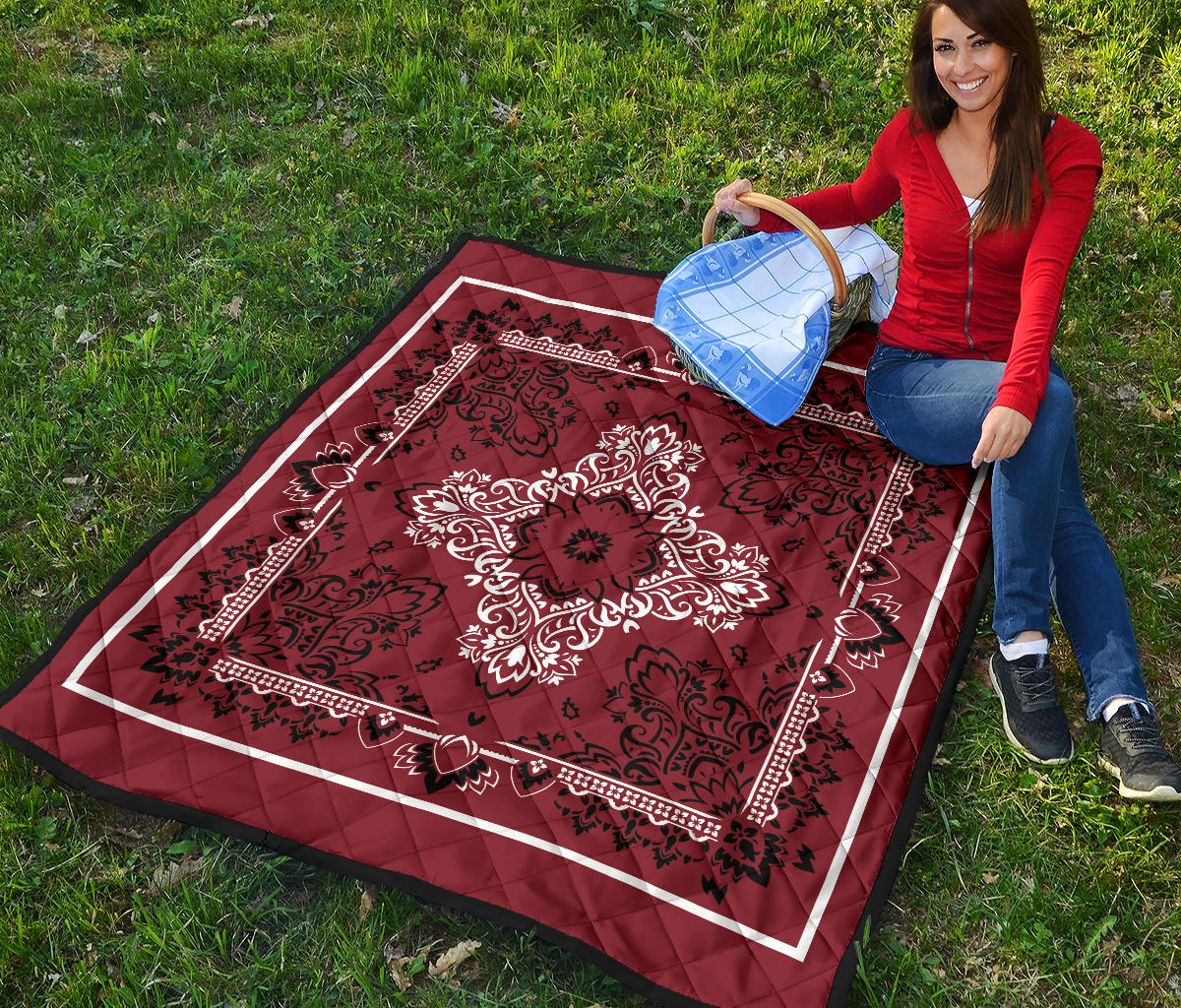 Quilt 3 - White Black on Maroon Bandana Quilt