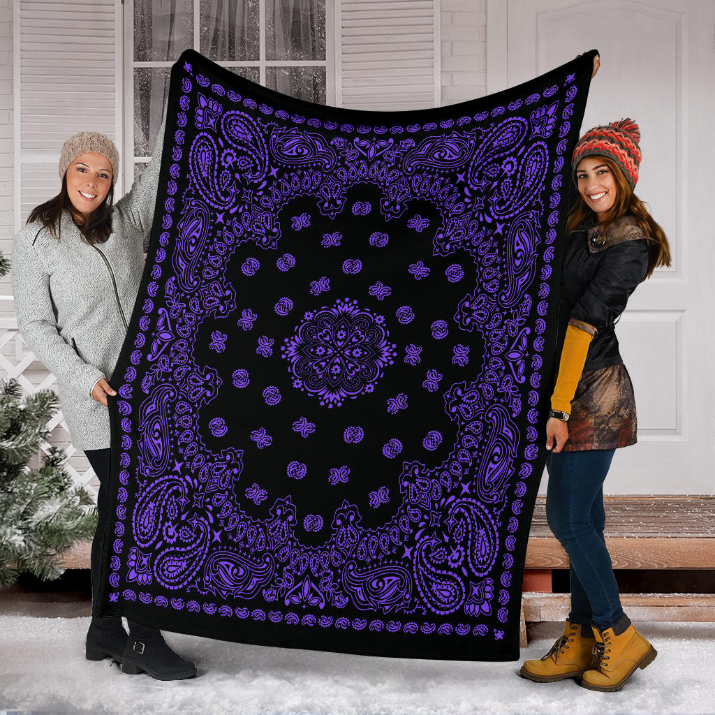 Ultra Plush 2 Purple on Black Bandana Throw Blanket