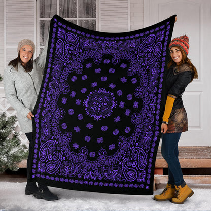 Ultra Plush 2 Purple on Black Bandana Throw Blanket