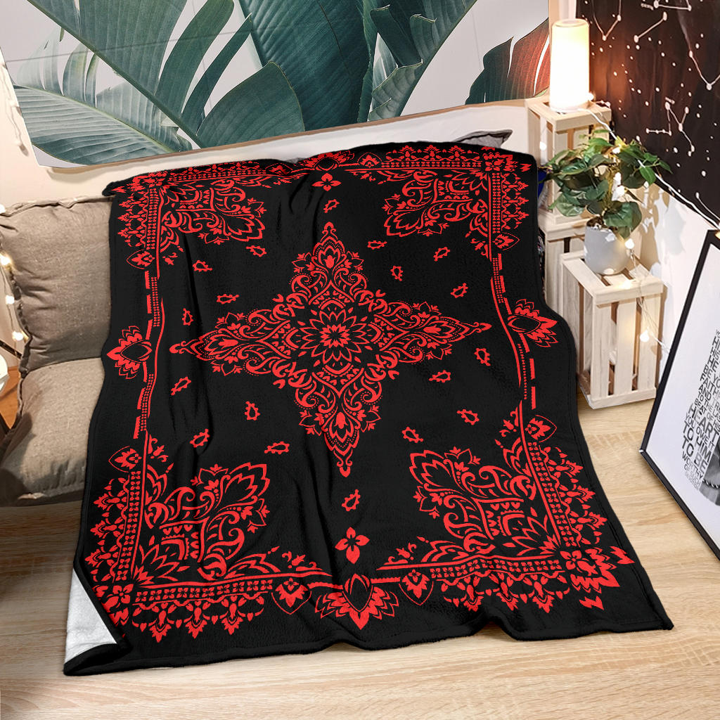 Ultra Plush 3 Red on Black Bandana Throw Blanket