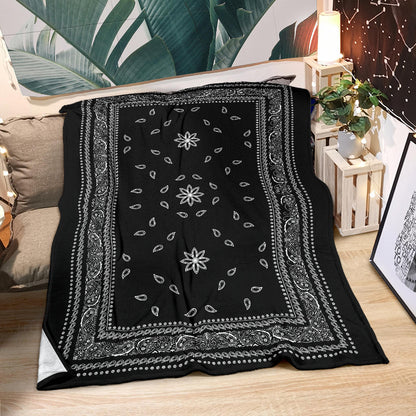 Ultra Plush 4 White on Black Bandana Throw Blanket