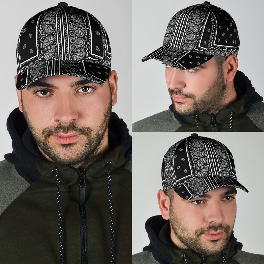 Classic Cap - 6 Square White on Black