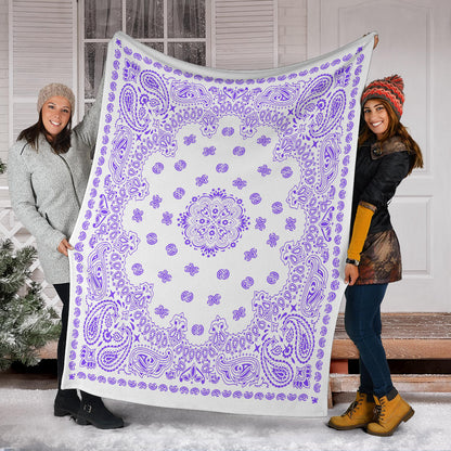 Ultra Plush 2 Purple on White Bandana Throw Blanket