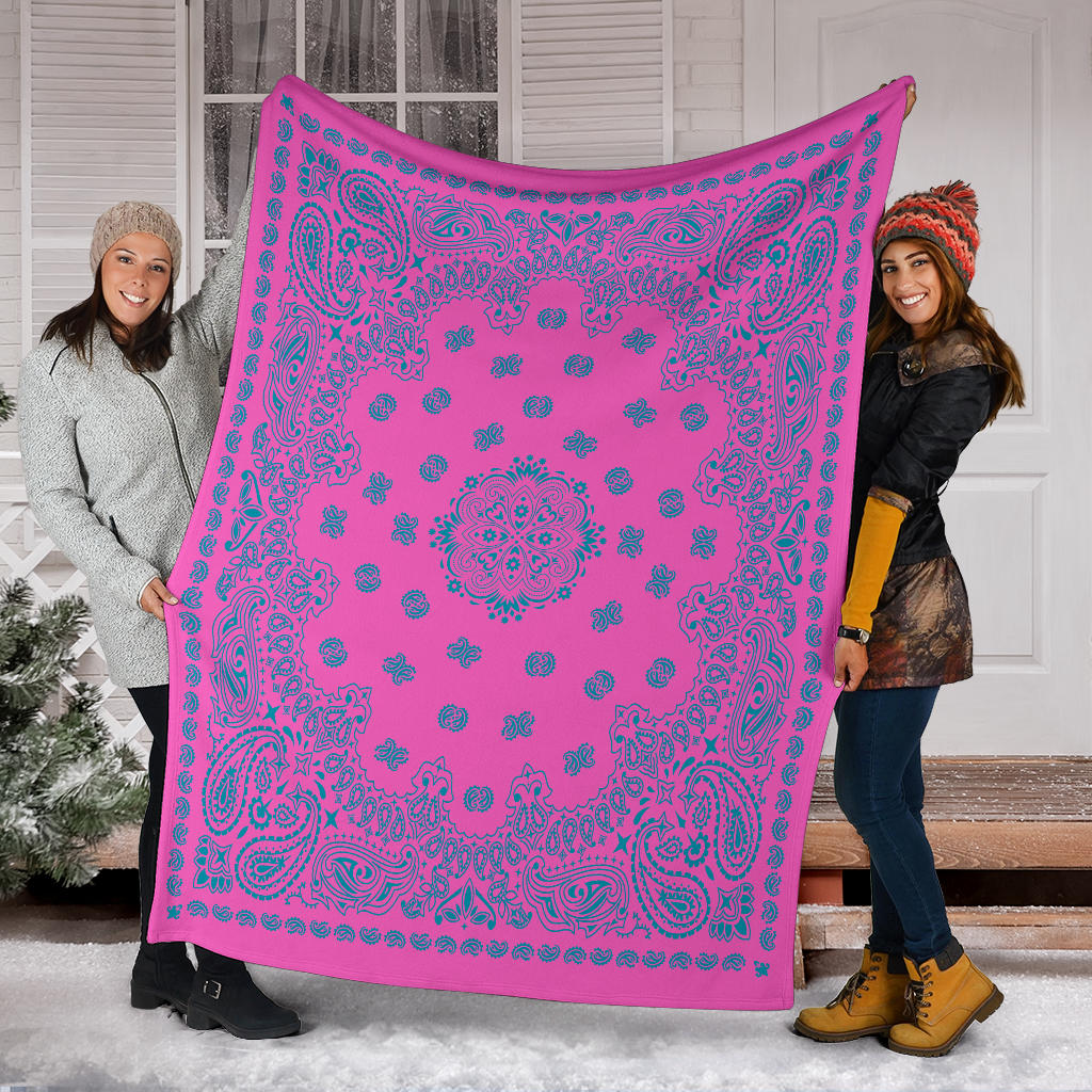 Ultra Plush 2 Teal on Pink Bandana Throw Blanket