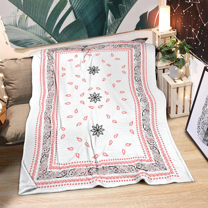 Ultra Plush 4 Red/Black on White Bandana Throw Blanket
