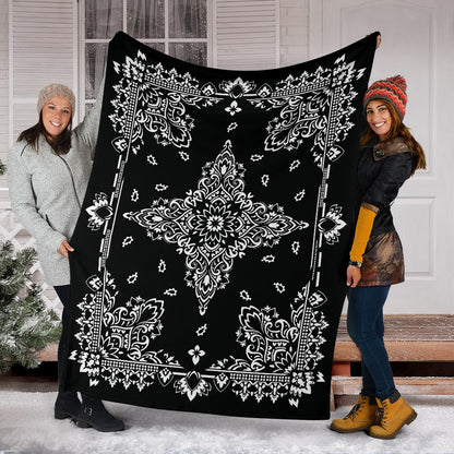 Ultra Plush 3 White on Black Bandana Throw Blanket