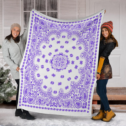 Ultra Plush 2 Violet on White Bandana Throw Blanket