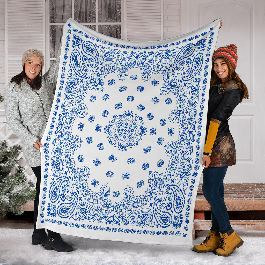 Ultra Plush 2 Cobalt on White Bandana Throw Blanket