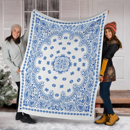 Ultra Plush 2 Cobalt on White Bandana Throw Blanket